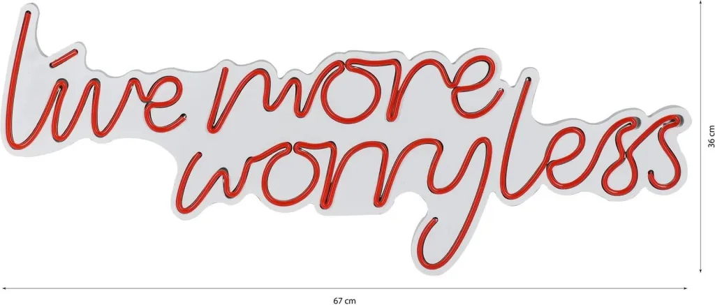 Dekor dritash LED plastike, 'Live More Worry Less', ngjyrë e kuqe - 1