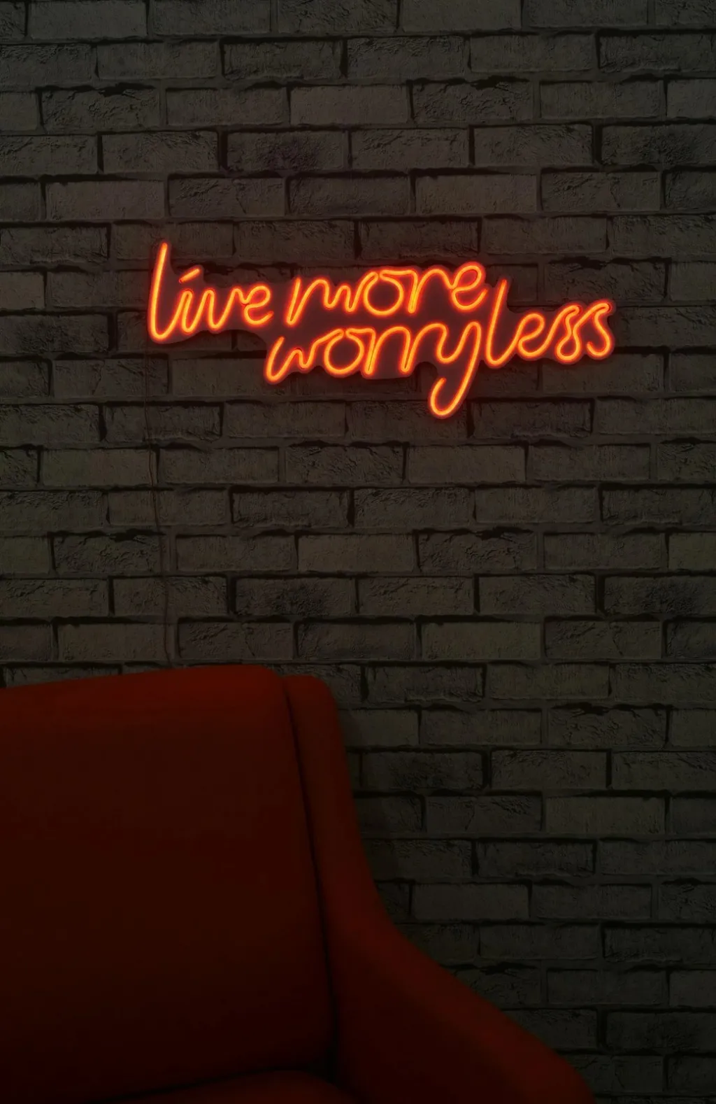Dekor dritash LED plastike, 'Live More Worry Less', ngjyrë e kuqe - 4
