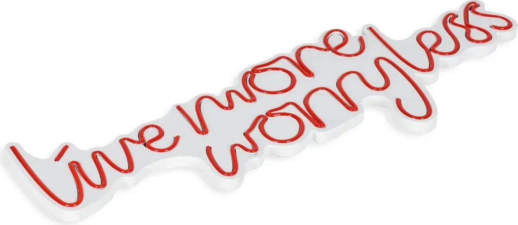 Dekor dritash LED plastike, 'Live More Worry Less', ngjyrë e kuqe - 7