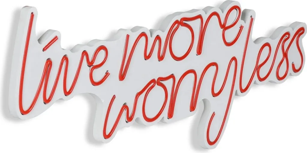 Dekor dritash LED plastike, 'Live More Worry Less', ngjyrë e kuqe - 8