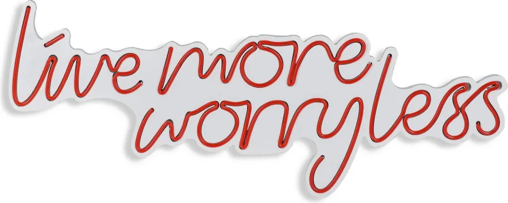 Dekor dritash LED plastike, 'Live More Worry Less', ngjyrë e kuqe - 9