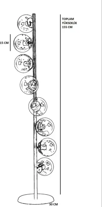 Llambë dyshemeje Opviq Simay 8 llamba, metal, xham i bardhë, 155 cm