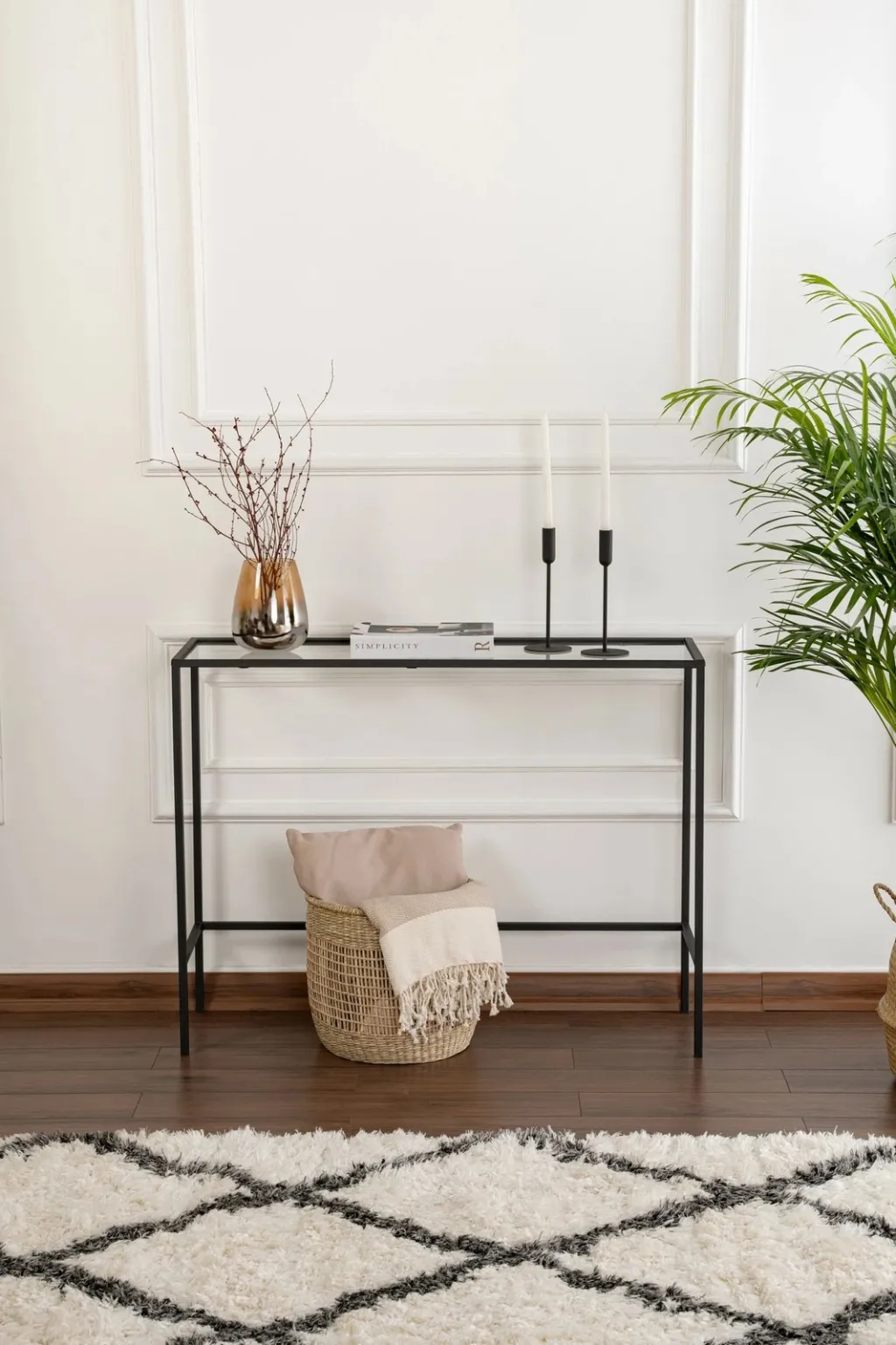 Komodë anësore Hanah Home, xham i zi i temperuar, Canvas - 3