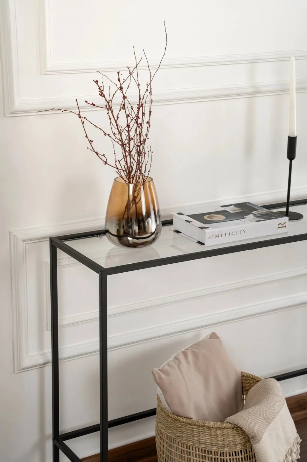 Komodë anësore Hanah Home, xham i zi i temperuar, Canvas - 4