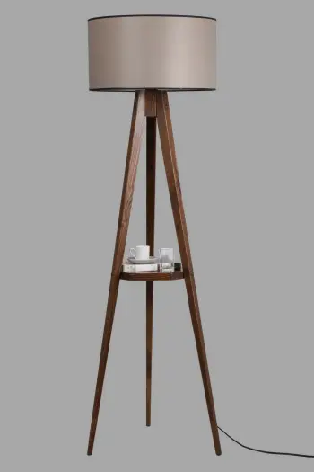 Llambë dyshemeje Opviq, tripod, ngjyrë arre, me rafte, Sehbalı Tripod Ceviz Lambader Silindir 82 Abajurlu