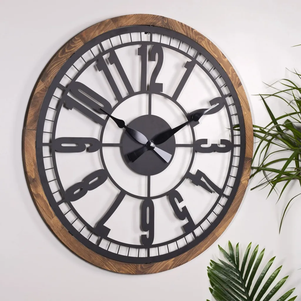 Orë muri dekorative Wallity, Bruno, metal i zi dhe lisi, 80cm - 2