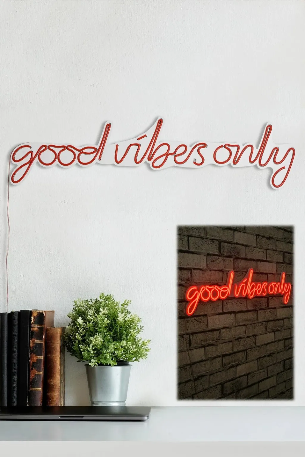Dekorim plastik LED, Good Vibes Only, ngjyrë e kuqe - 4