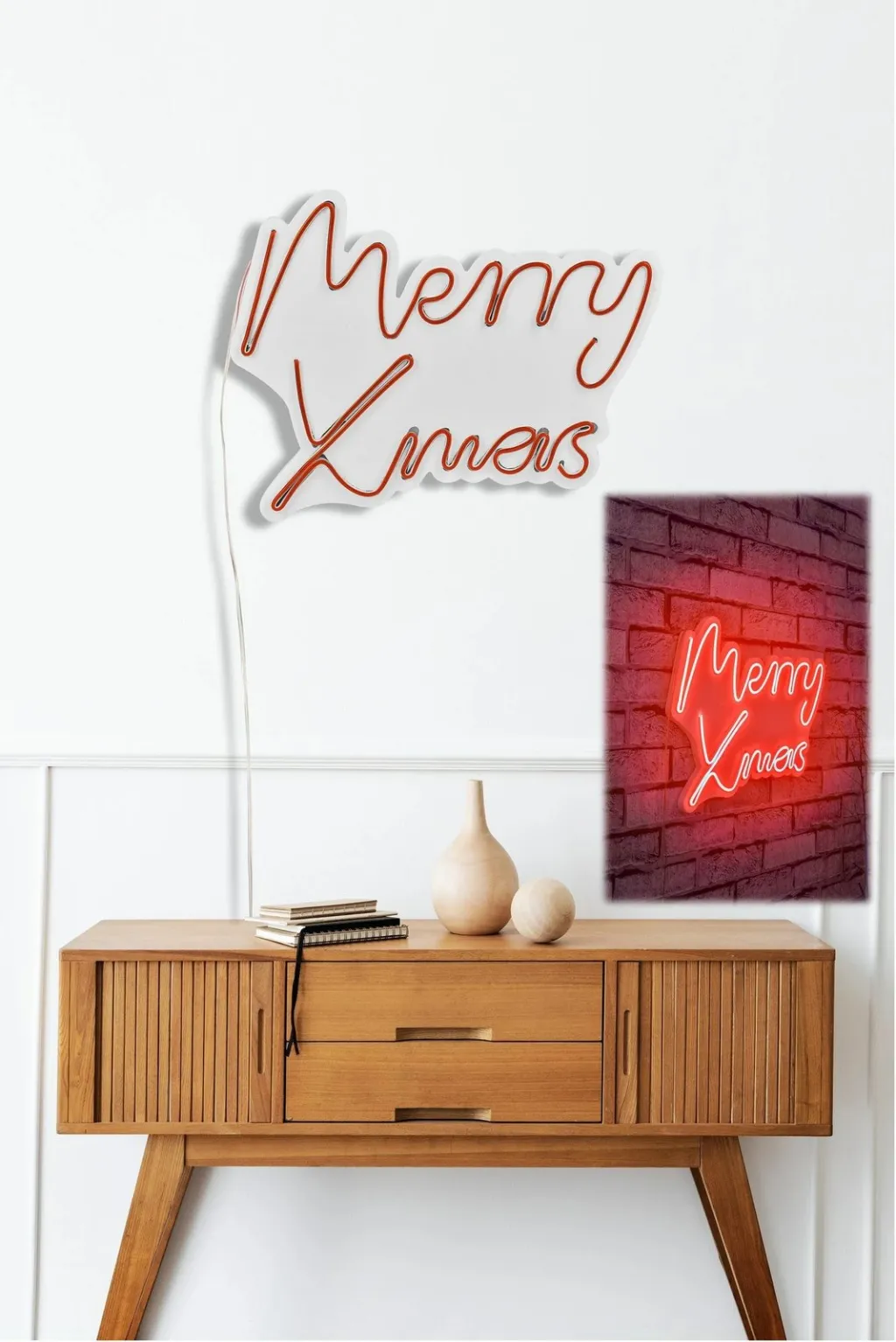 Dekor dritash LED plastike, 'Merry Christmas', ngjyrë e kuqe - 4