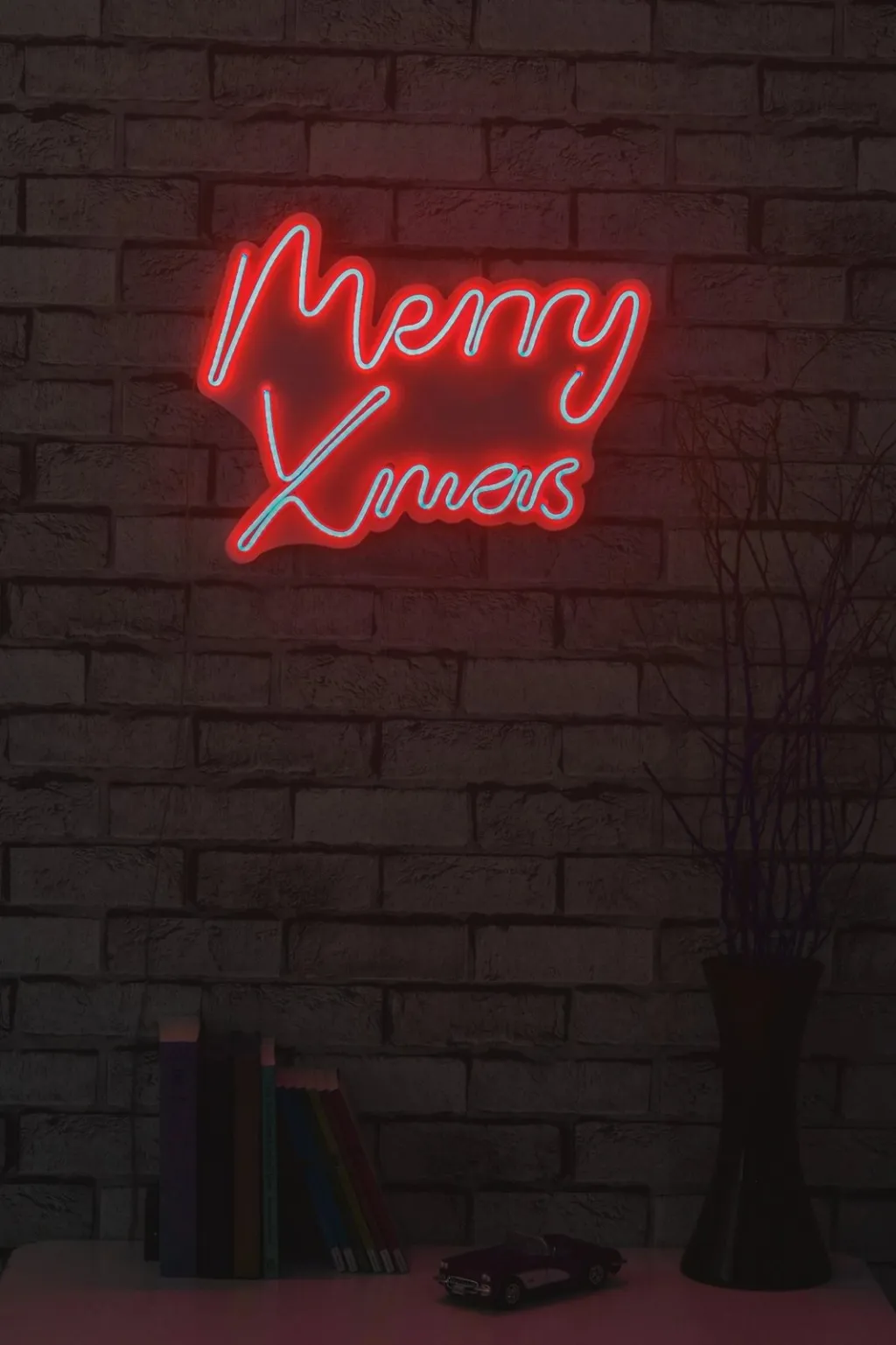 Dekor dritash LED plastike, 'Merry Christmas', ngjyrë e kuqe - 5