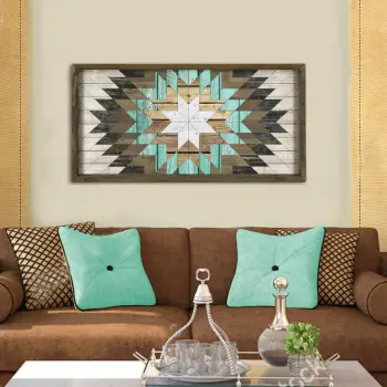 Pikturë dekorative MDF me kornizë, ngjyra kafe, gri, bardhë, kaltër, TAH013, 40x100cm