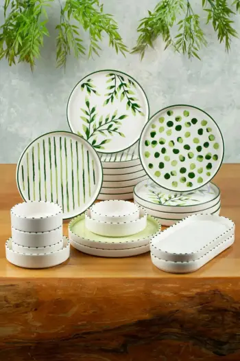 Set mëngjesi 22 pjesësh Hermia, MCH09974, ngjyrë e gjelbër dhe e bardhë
