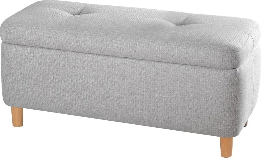 Puf Rocio, ngjyrë gri e çelët, këmbë druri, 100x45x41cm - 1