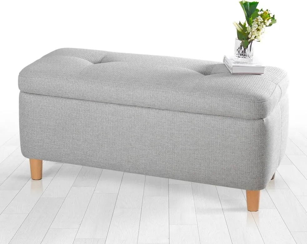 Puf Rocio, ngjyrë gri e çelët, këmbë druri, 100x45x41cm - 6
