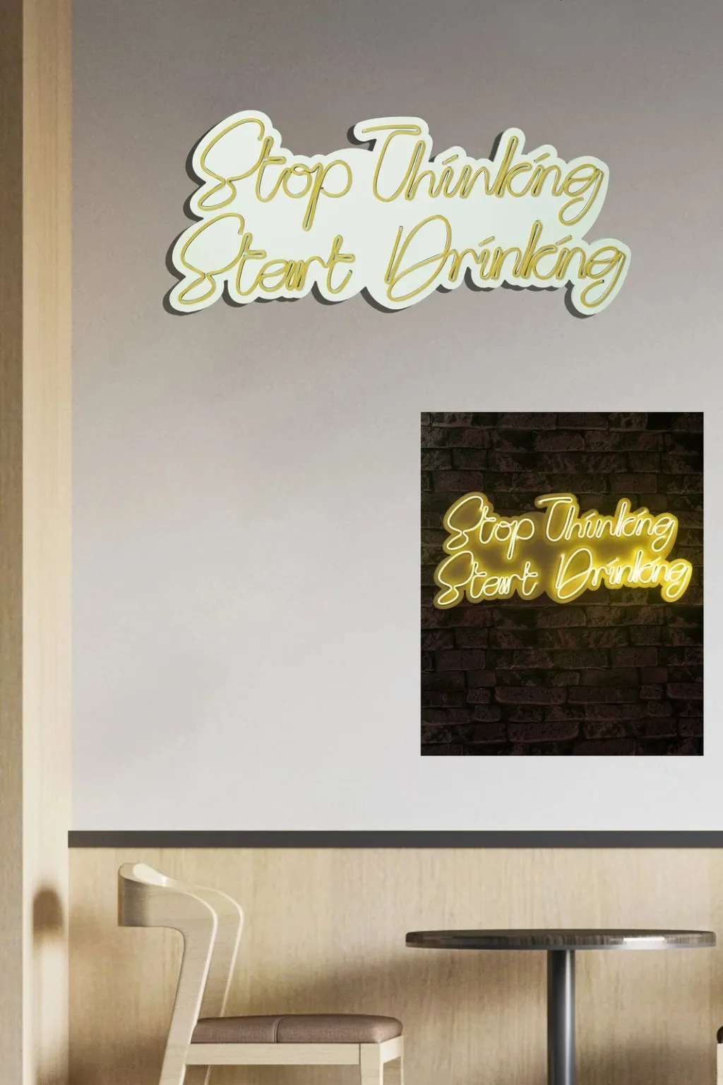 Dritë dekorative LED në mur, 'Stop Thinking Start Drinking', ngjyrë e verdhë - 5