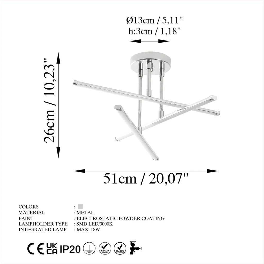 Llambë tavani Opviq, Ledflower-13652, krom, 51x26cm - 1