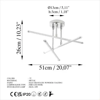 Llambë tavani Opviq, Ledflower-13652, krom, 51x26cm