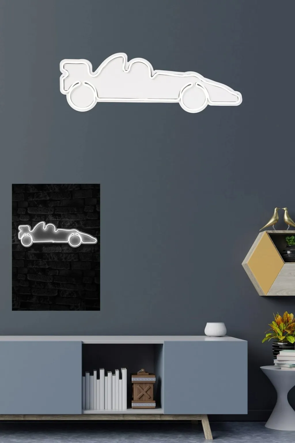 Dritë dekorative LED, plastikë, makinë garash Formula 1, e bardhë - 5