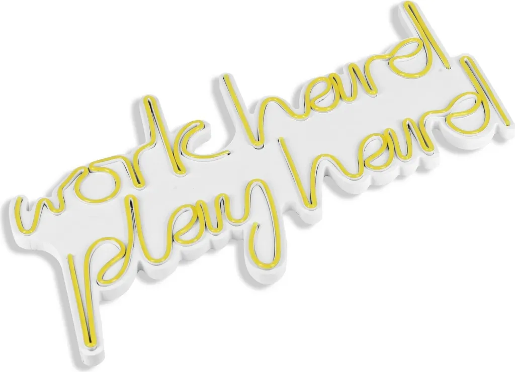 Dekor dritash LED plastike, ngjyrë e verdhë, Work Hard Play Hard - 6