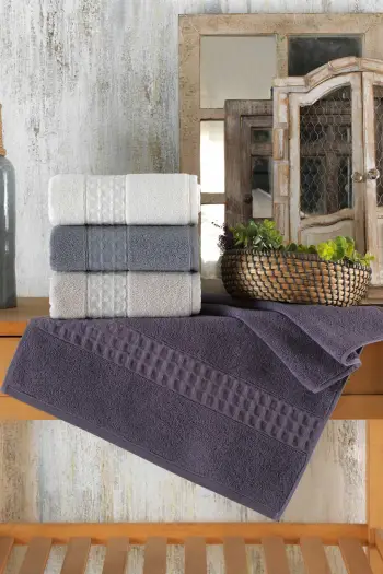 Set peshqirësh banjoje (4 copë), Mijölnir, Aria, ngjyrë vjollcë, gri, e bardhë, krem
