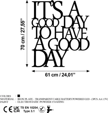 Aksesor dekorativ metalik për mur, Wallity, It's A Good Day To Have A Good Day, 187