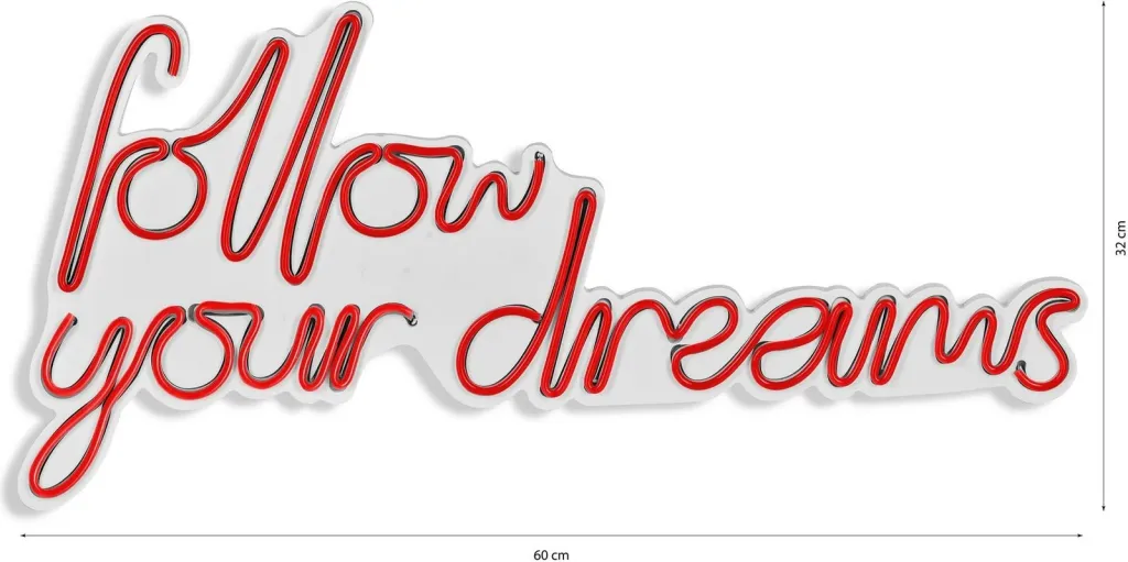 Dritë dekorative LED në mur, 'follow your dreams', plastikë, ngjyrë e kuqe - 1