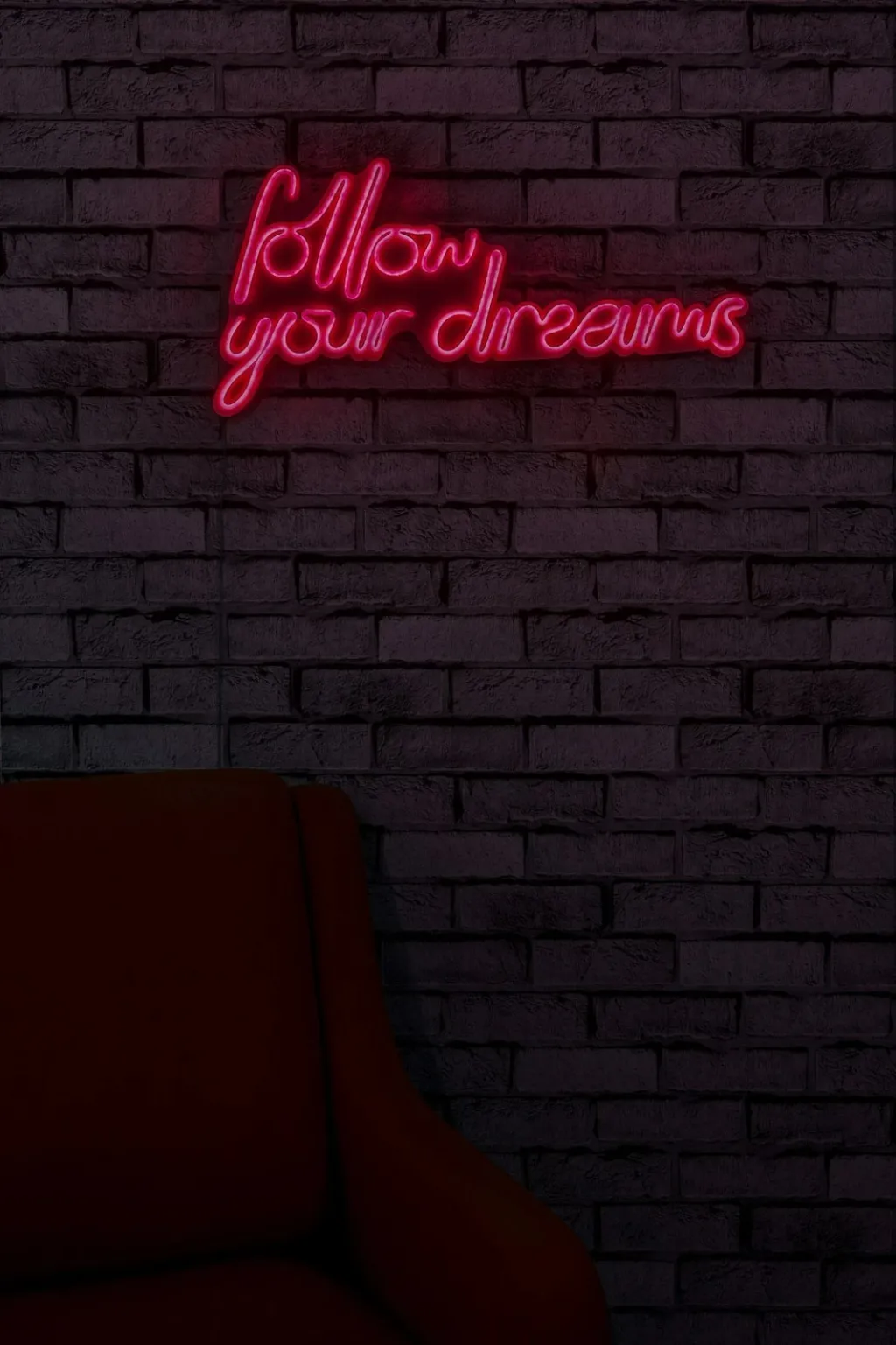 Dritë dekorative LED në mur, 'follow your dreams', plastikë, ngjyrë e kuqe - 3