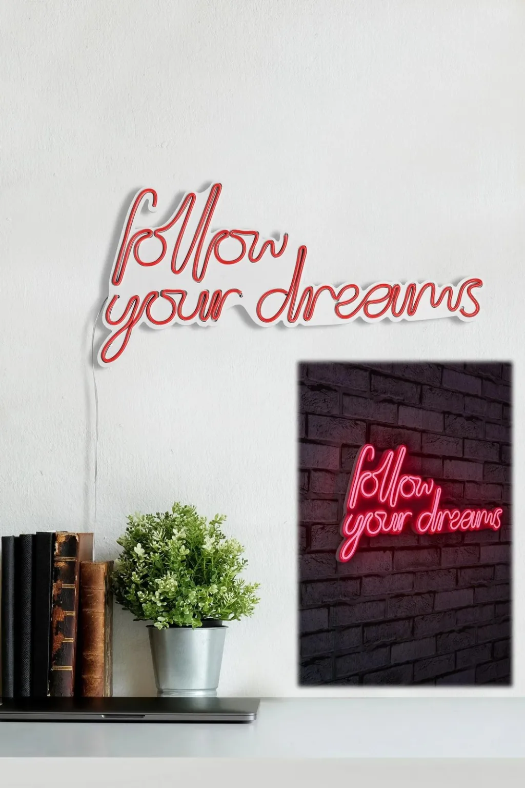 Dritë dekorative LED në mur, 'follow your dreams', plastikë, ngjyrë e kuqe - 4