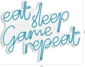 Dritë dekorative LED plastike, ngjyrë kaltër, eat sleep game repeat
