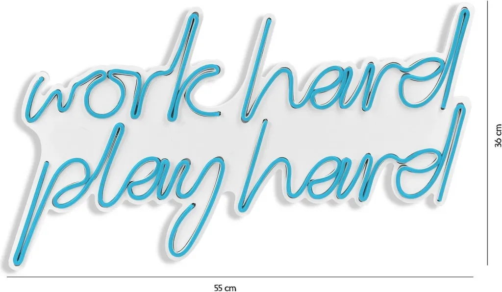 Dekor dritash LED plastike, ngjyrë kaltër, 'work hard play hard' - 1