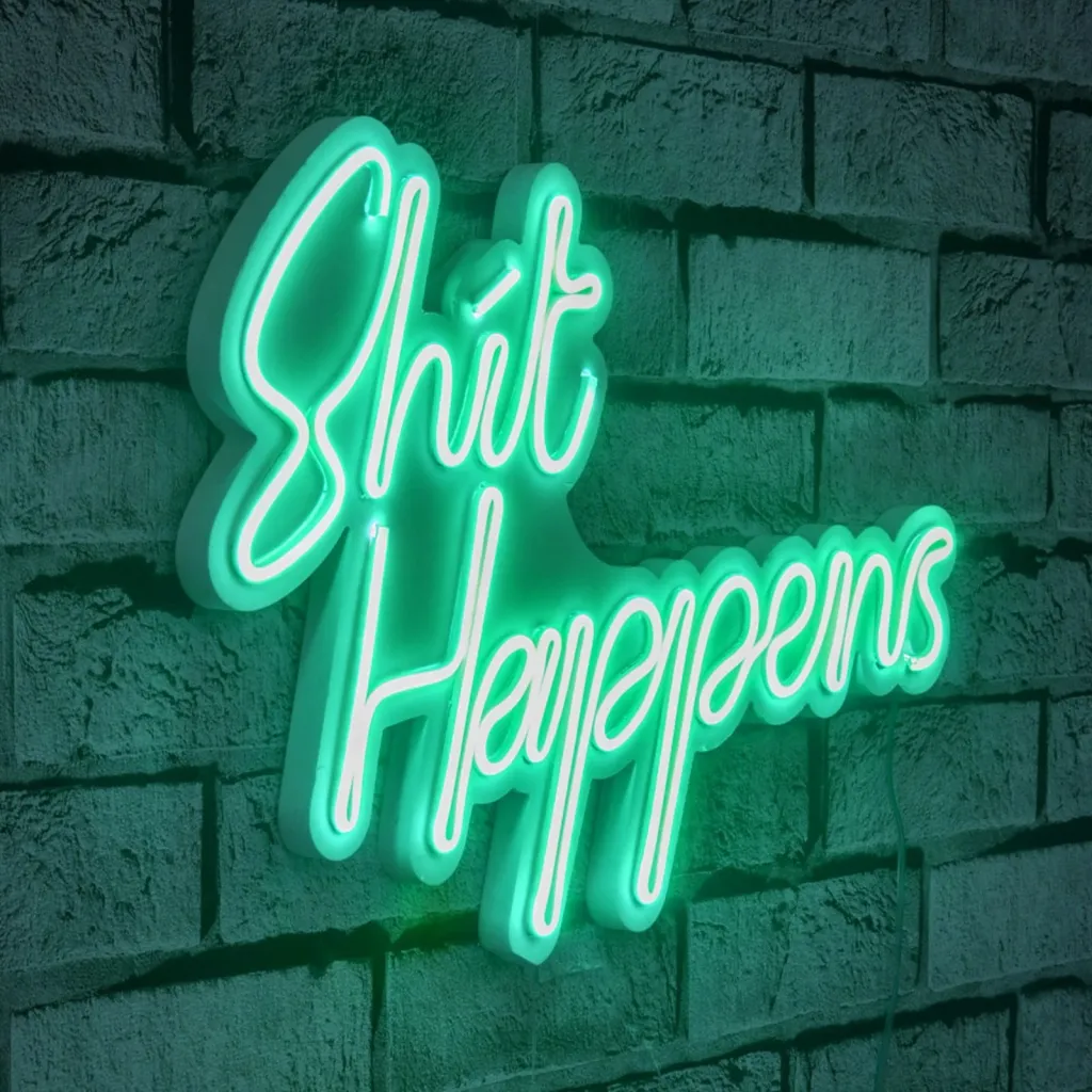 Dekor dritash LED plastike, 'Shit Happens', ngjyrë kaltër, Wallity - 2