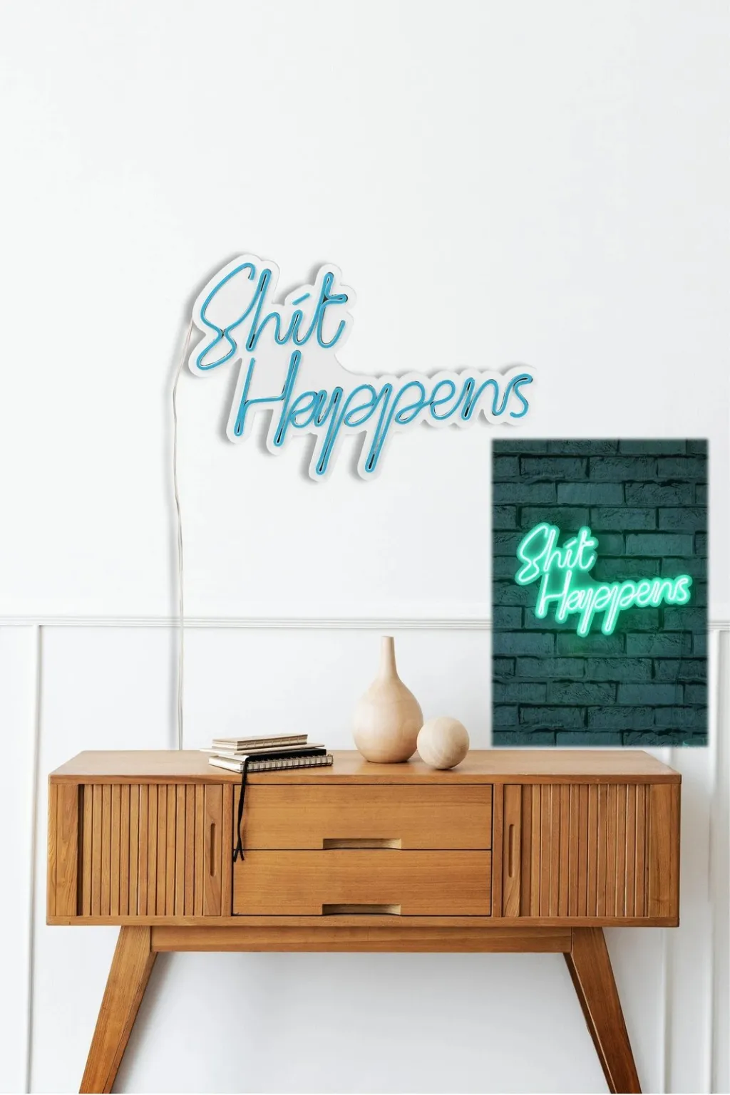 Dekor dritash LED plastike, 'Shit Happens', ngjyrë kaltër, Wallity - 5