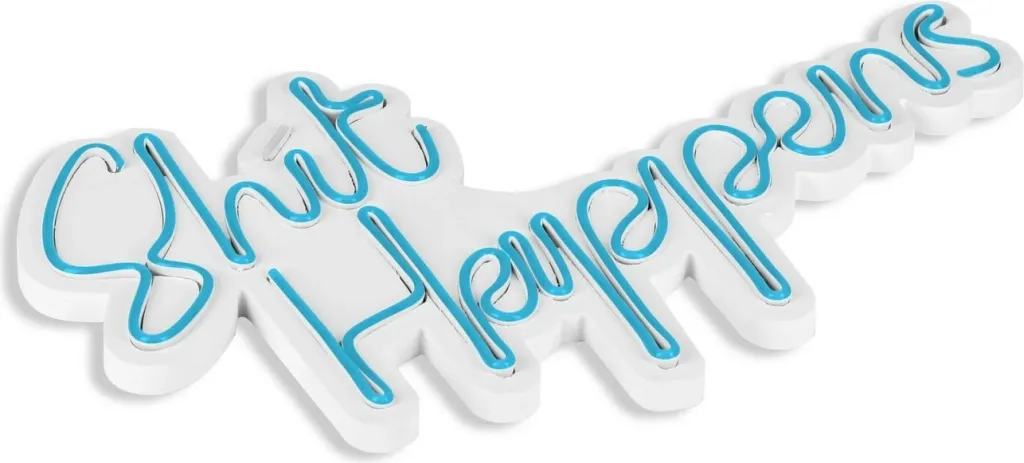 Dekor dritash LED plastike, 'Shit Happens', ngjyrë kaltër, Wallity - 7