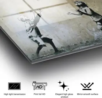 Pikturë dekorative në xham të temperuar, Banksy, shumëngjyrëshe, 45x65cm