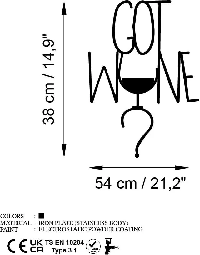 Aksesor dekorativ metalik për mur, Wallity, Got Wine - 1