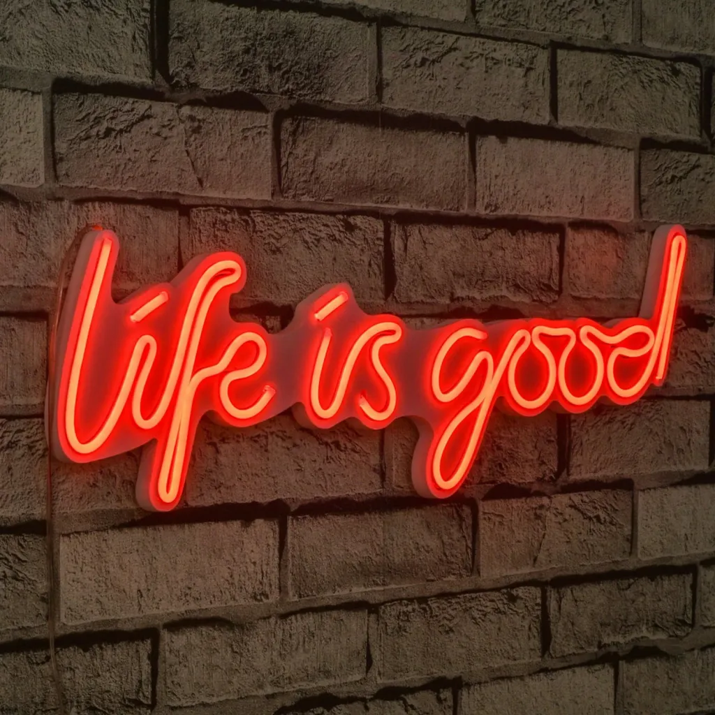 Dekor ndriçues LED plastik, 'Life is good', ngjyrë e kuqe - 2