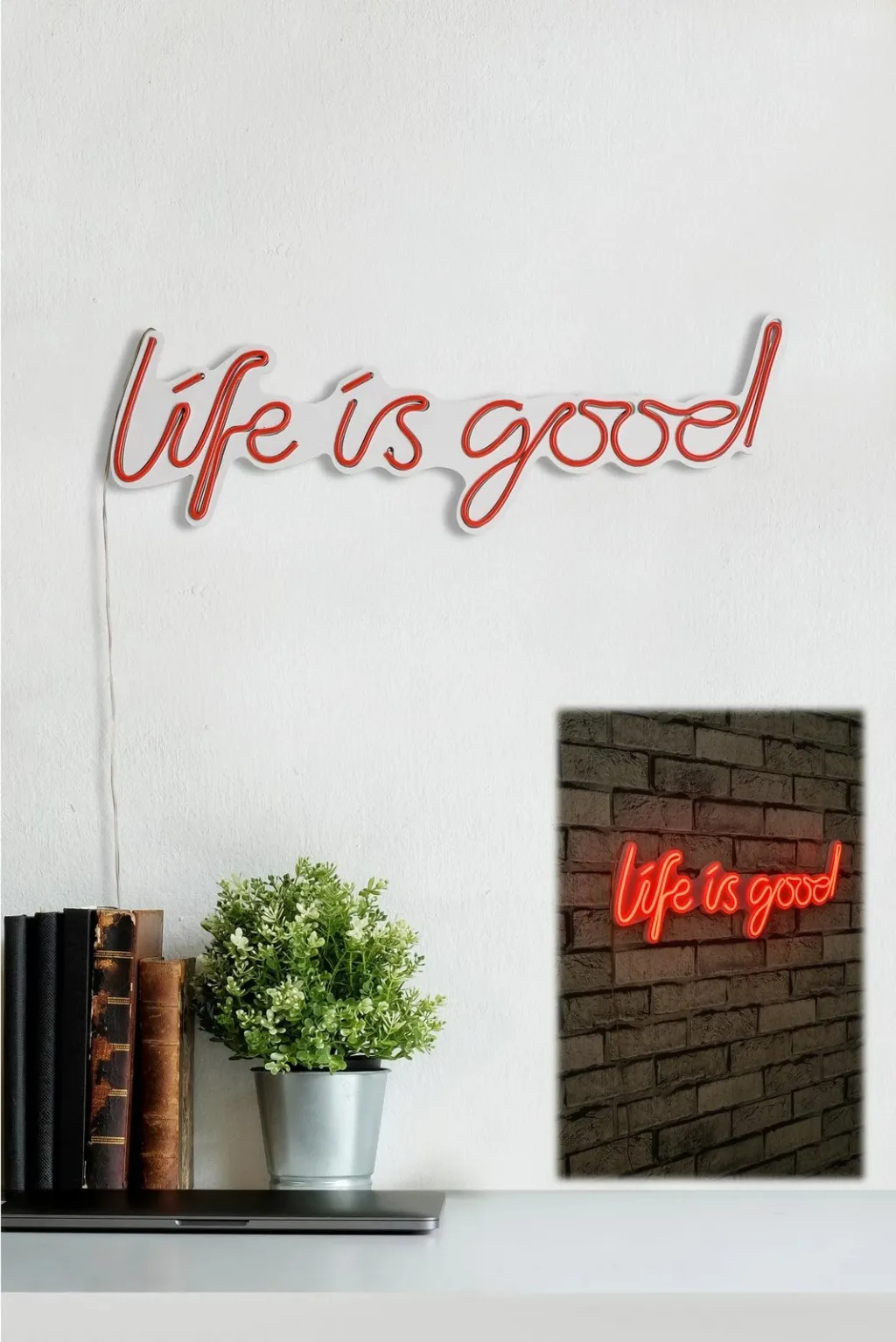 Dekor ndriçues LED plastik, 'Life is good', ngjyrë e kuqe - 5