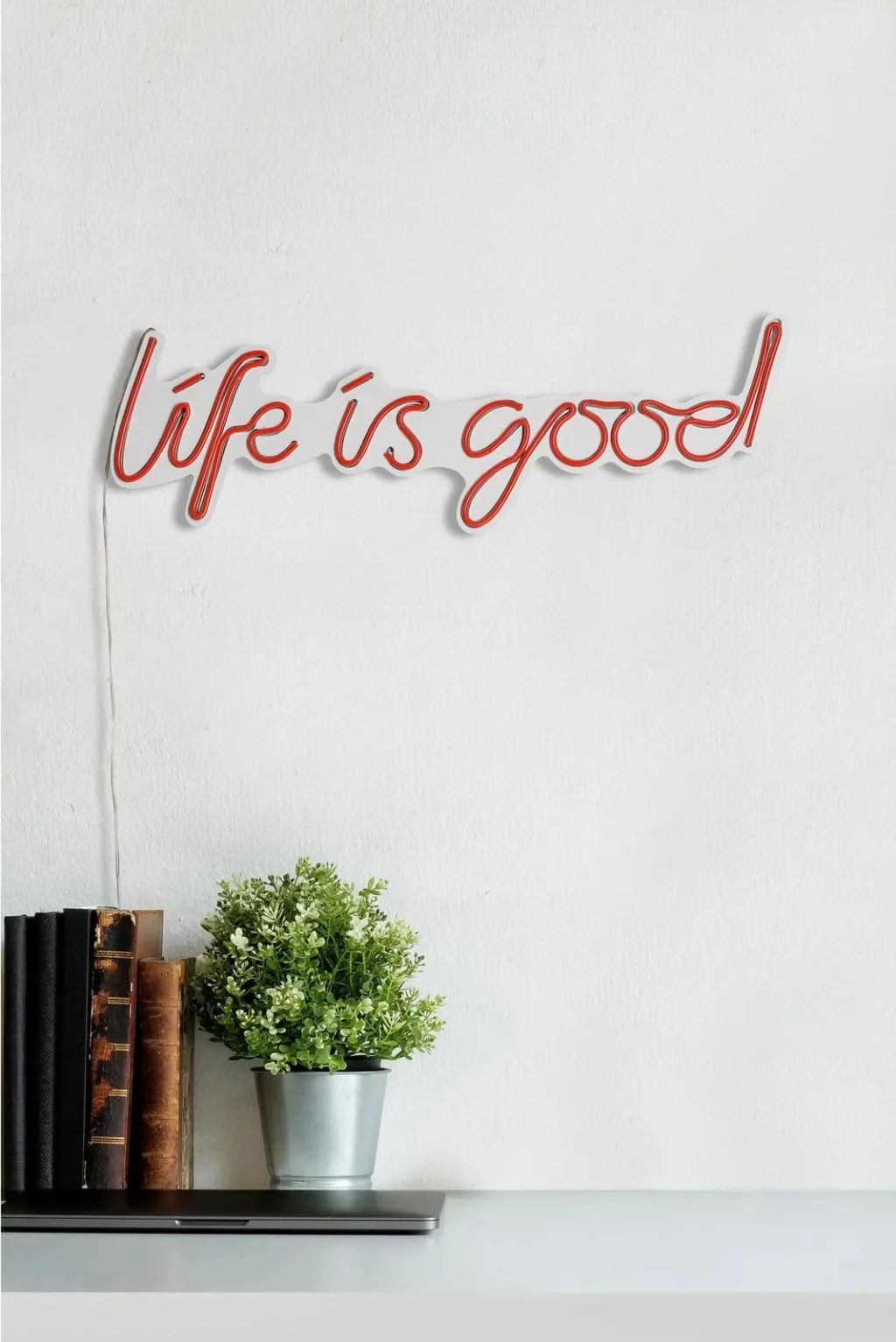 Dekor ndriçues LED plastik, 'Life is good', ngjyrë e kuqe - 6