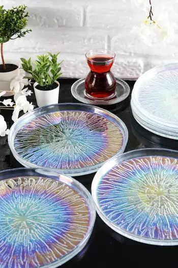 Set pjatash për ëmbëlsira, Hermia Paris, 6 copë, 21cm, qelq transparent