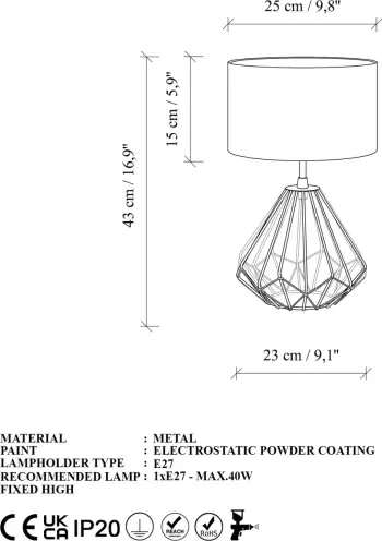Llambë tavoline Opviq, Diamond - S-706, ngjyrë e zezë