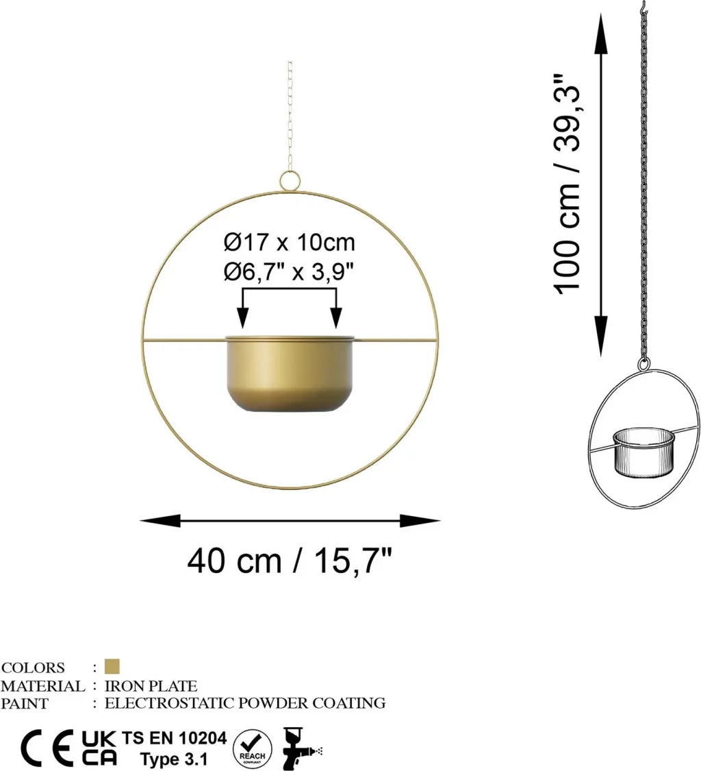 Vazo dekorative ngjyrë ari, Aberto Design, Payanda - 1