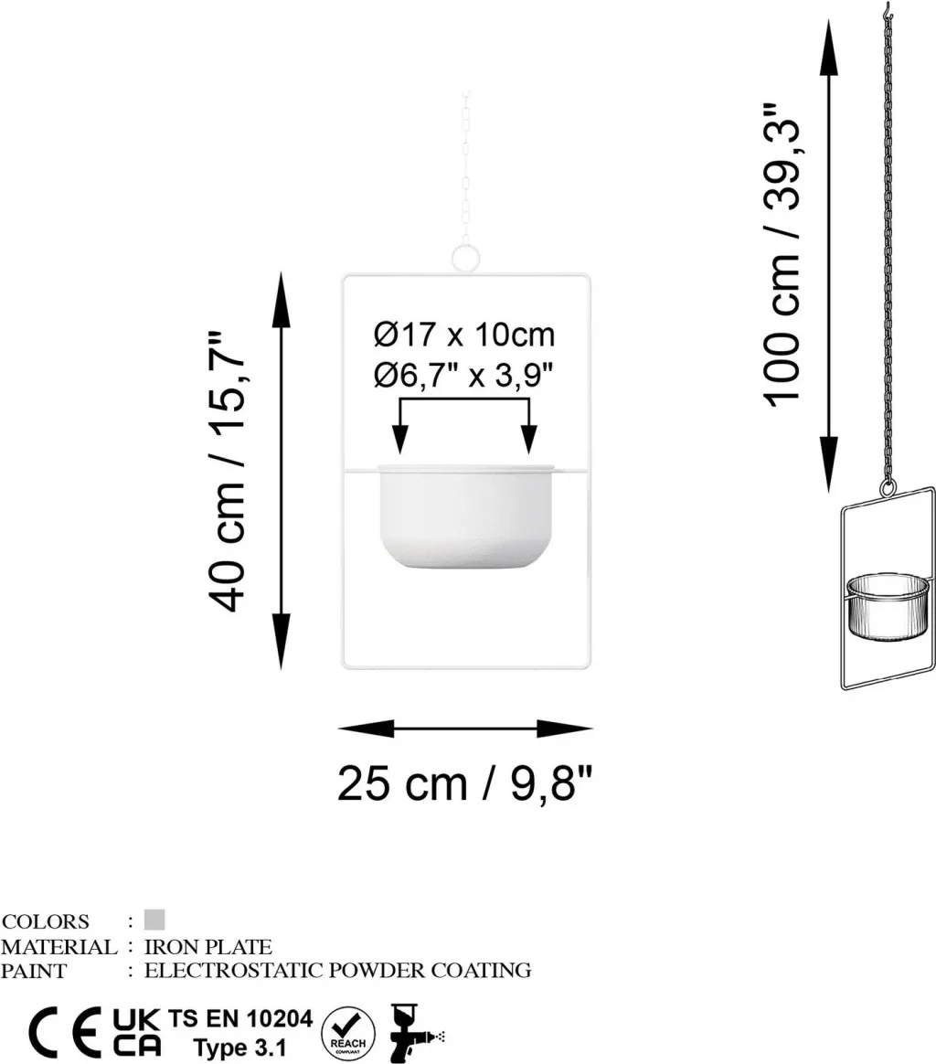 Vazo dekorative, metalike, e bardhë, Aberto Design, për parapet - 1