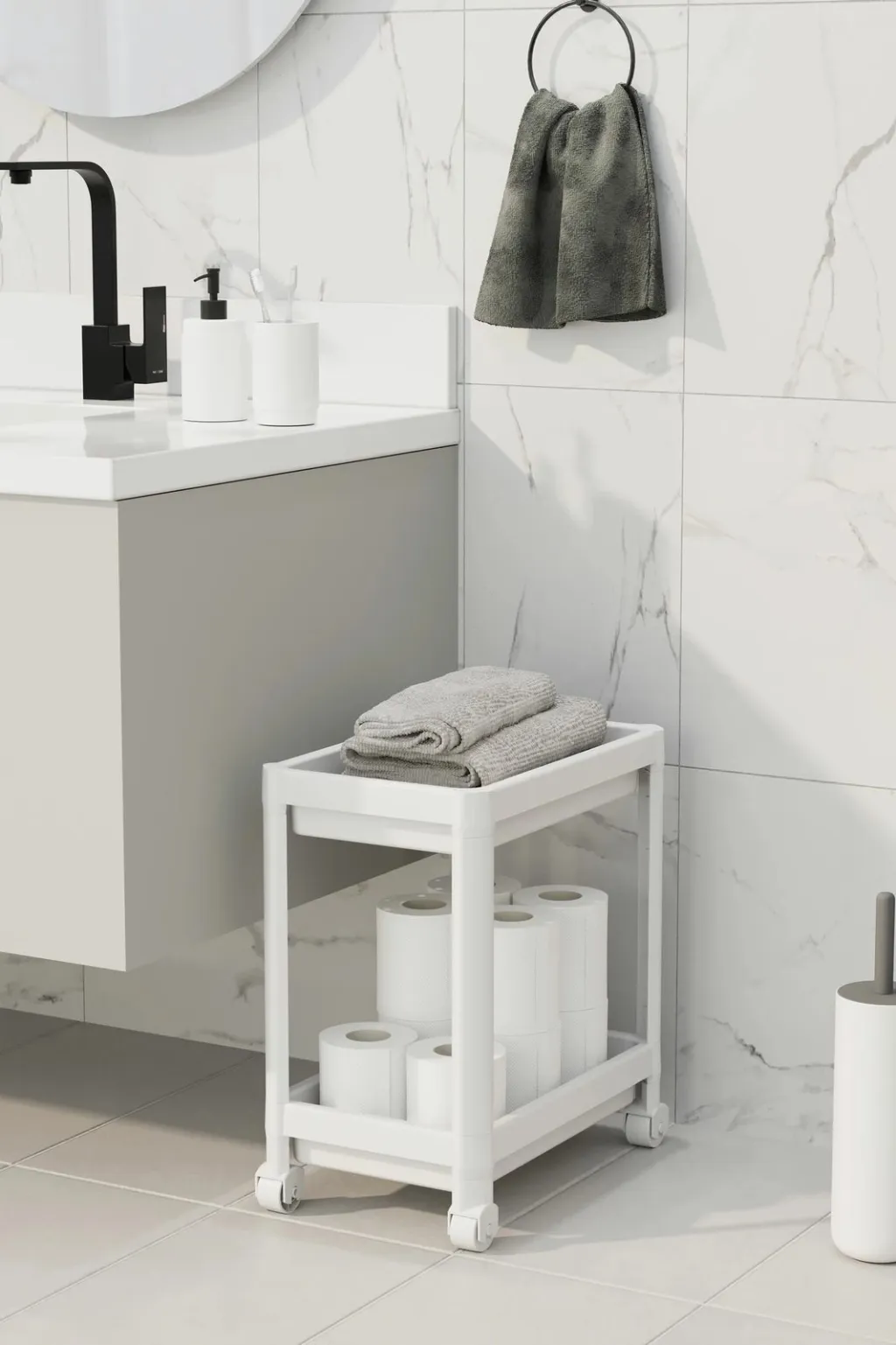 Raft plastik multifunksional, ngjyrë e bardhë, Aberto Design, TKRLKKT-2K-1 - 2