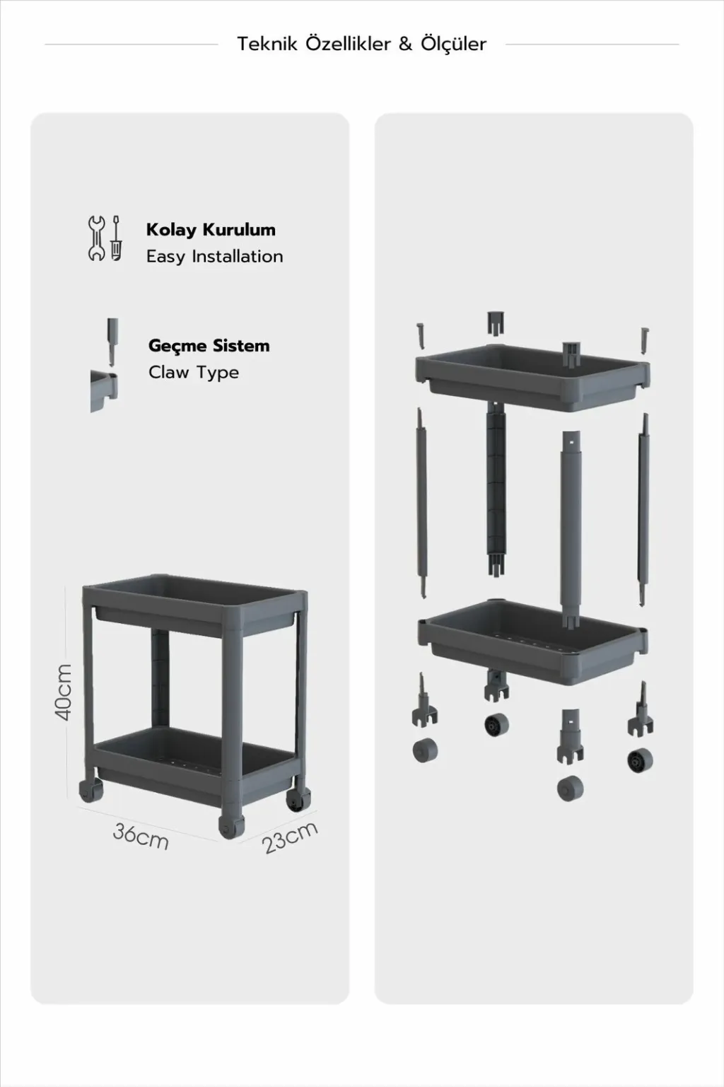 Raft plastik multifunksional, ngjyrë e bardhë, Aberto Design, TKRLKKT-2K-1 - 4