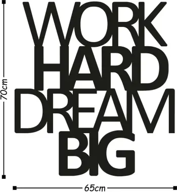 Aksesor dekorativ metalik për mur, Wallity, Work Hard Dream Big, ngjyrë e zezë, 65x70cm
