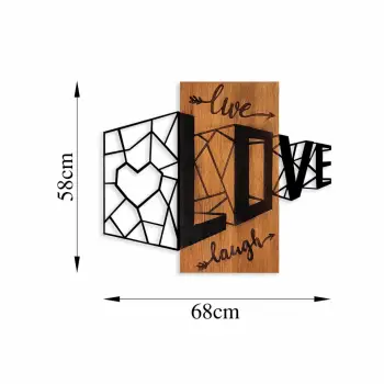 Aksesor dekorativ muri prej druri, Wallity, Live Love Laugh, 58x68cm, ngjyrë arre dhe e zezë