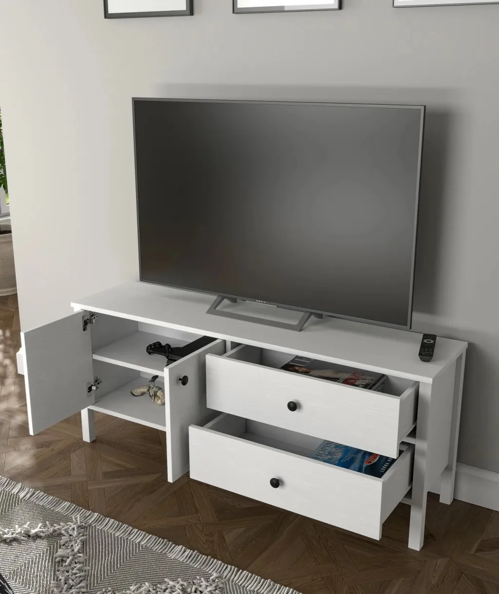 Komodë TV Hanah Home, FRN-20001, ngjyrë druri dhe e bardhë - 2