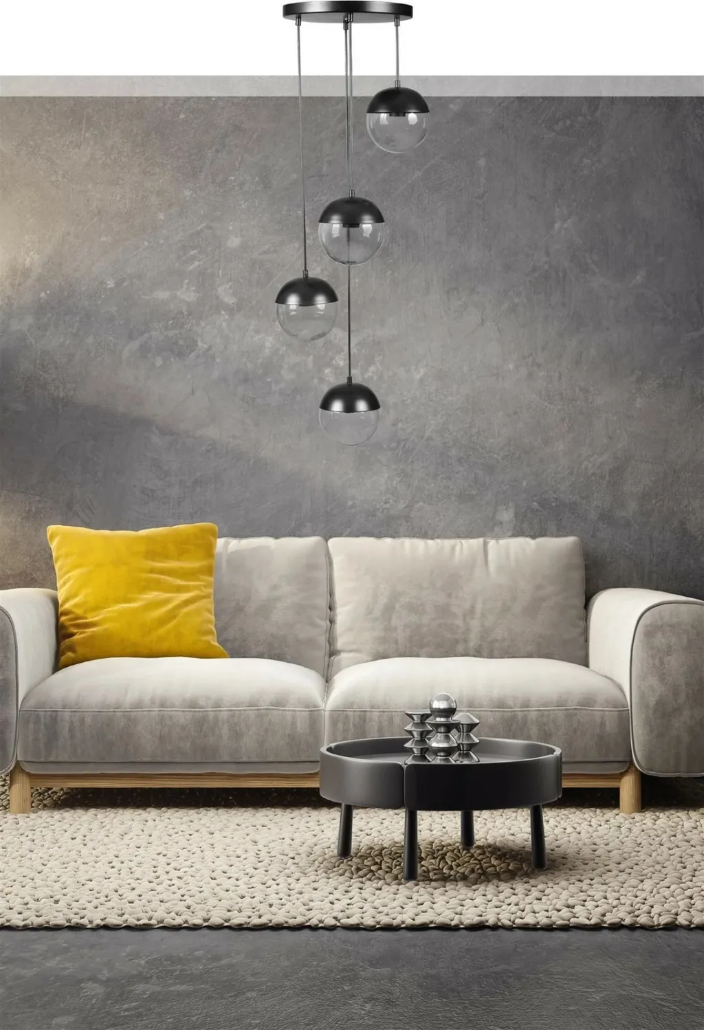 Llambadar Opviq, 4 sfera, metal i zi, xham i tymosur - 1