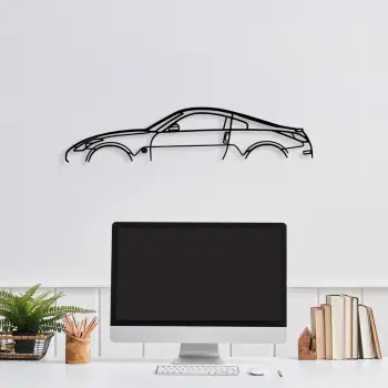 Aksesor dekorativ metalik për mur, silueta Nissan 350Z, ngjyrë e zezë, 70x15cm