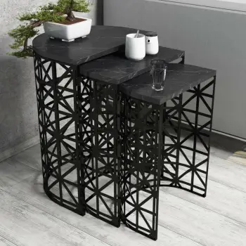 Set tavolinash të mbivendosura Hanah Home, stil, mermer i zi (3 copë)