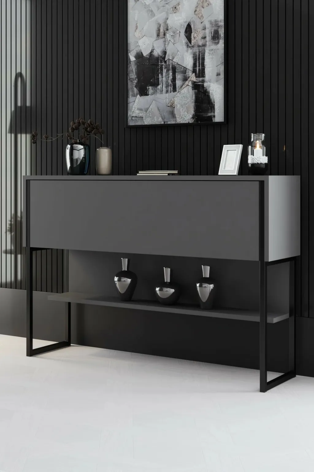 Komodë Hanah Home, Luxe, e zezë dhe antracit - 1